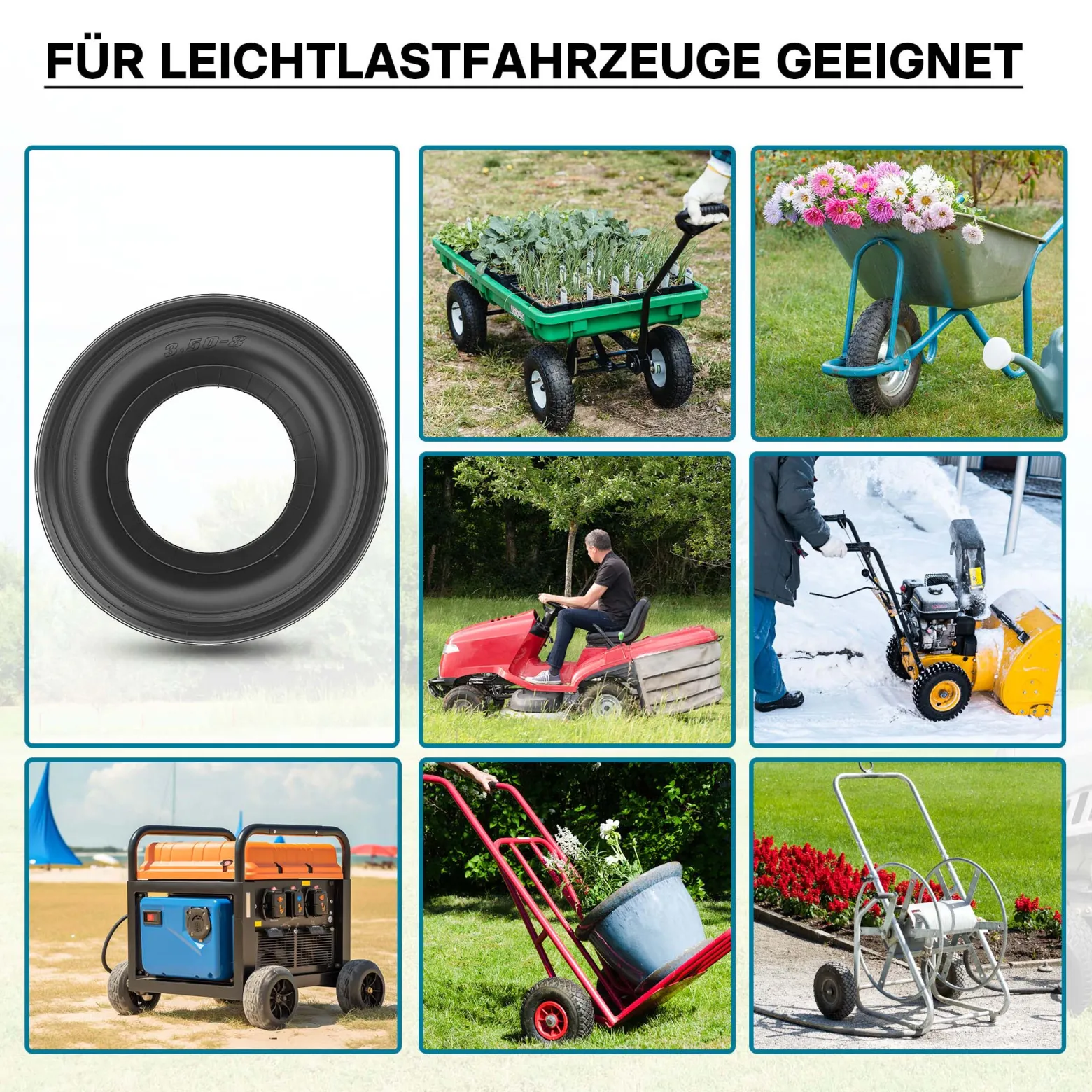 Wiltec Reifenmantel 3.50-8 350 x 100 mm, 130 kg für Schubkarrenreifen, Schubkarre Rad Reifen, Mantel Luftrad