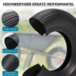 Wiltec Reifenmantel 4.80/4.00-8 400 x 100 mm, 160 kg für Schubkarrenreifen, Schubkarre Rad Reifen, Mantel Luftrad