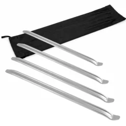 Wiltec Reifen Montiereisen Set 4-teilig, 300-600 mm, mit Montierhebel aus verchromtem Stahl mit Rolltasche, Montierhebel zum Reifenwechsel, Reifenmontage