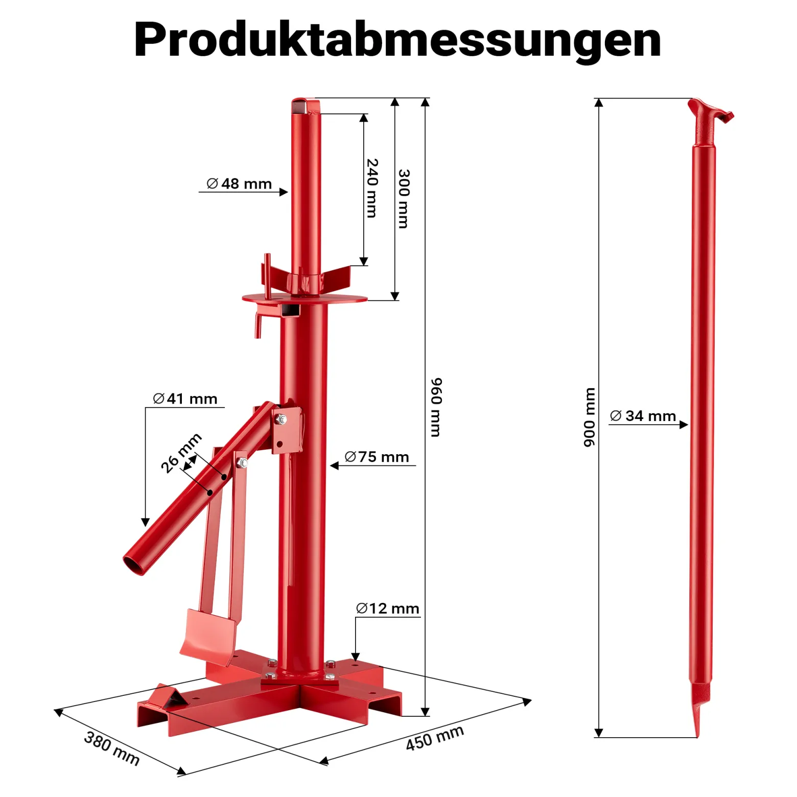 Wiltec Reifenmontiergerät 38,1 x 45,72 cm, ab Ø 51 mm, für Reifengrößen 4"-21", Reifenmontagegerät aus Stahl, Reifenmontagehilfe zum Reifenwechsel