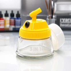 Wiltec Reinigungsbehälter für Airbrush Pistolen Reinigung, Becher mit Halterung und Mischdeckel, Airbrush Zubehör