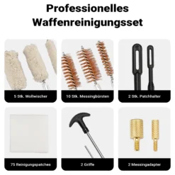 Wiltec Reinigungsset zur Waffenpflege, 100 Teile mit Transportkoffer zur Waffenreinigung, Set mit Messingbürsten, Baumwollbürsten usw.