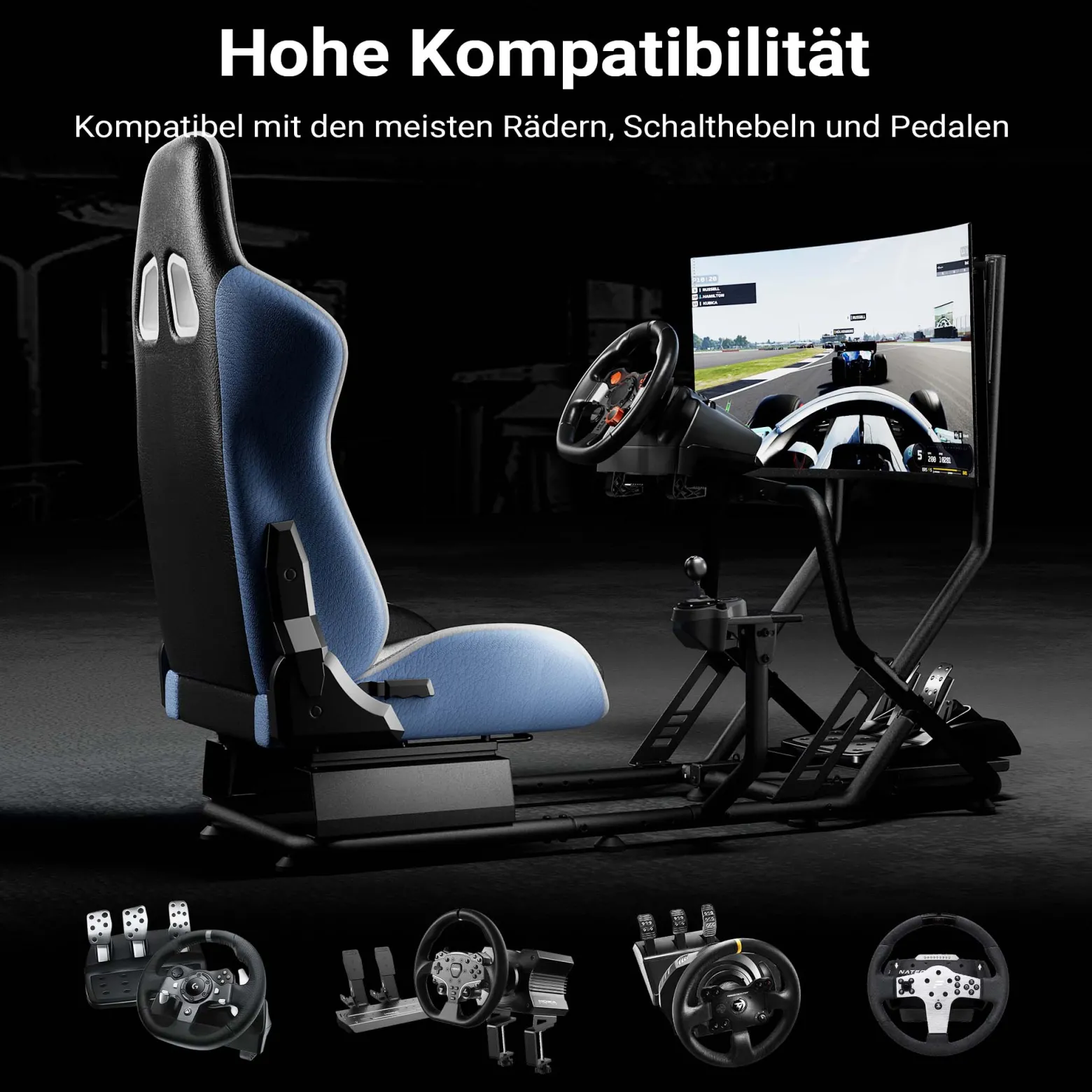 Wiltec Rennsimulator Racing Cockpit 71 x 136 x 108 cm, Auto Simulator mit Sitz bis 100 kg, Sim Racing mit Monitorhalterung, Racing Simulator mit Befestigungspunkte für Lenkrad, Schalthebel und Pedale