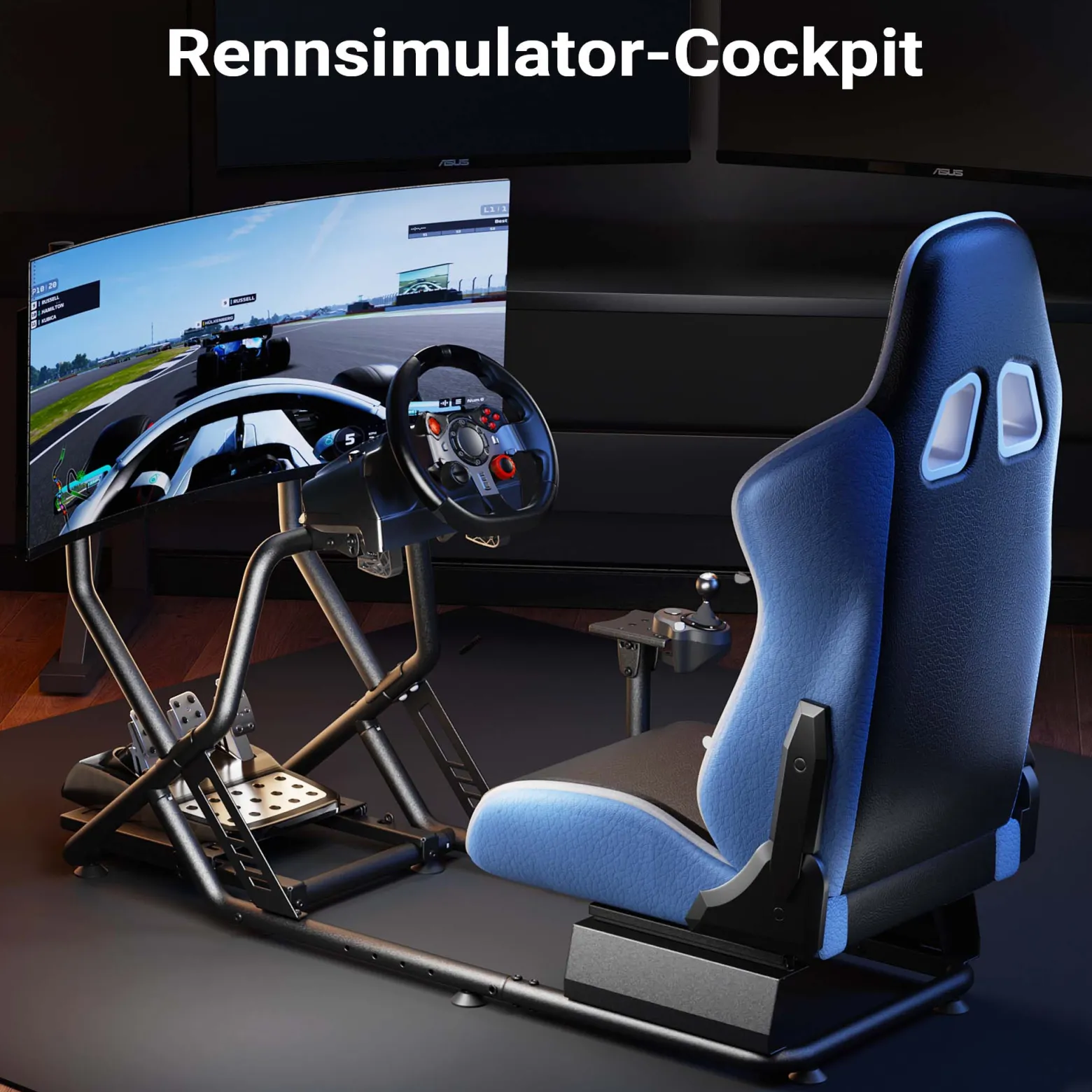 Wiltec Rennsimulator Racing Cockpit 71 x 136 x 108 cm, Auto Simulator mit Sitz bis 100 kg, Sim Racing mit Monitorhalterung, Racing Simulator mit Befestigungspunkte für Lenkrad, Schalthebel und Pedale