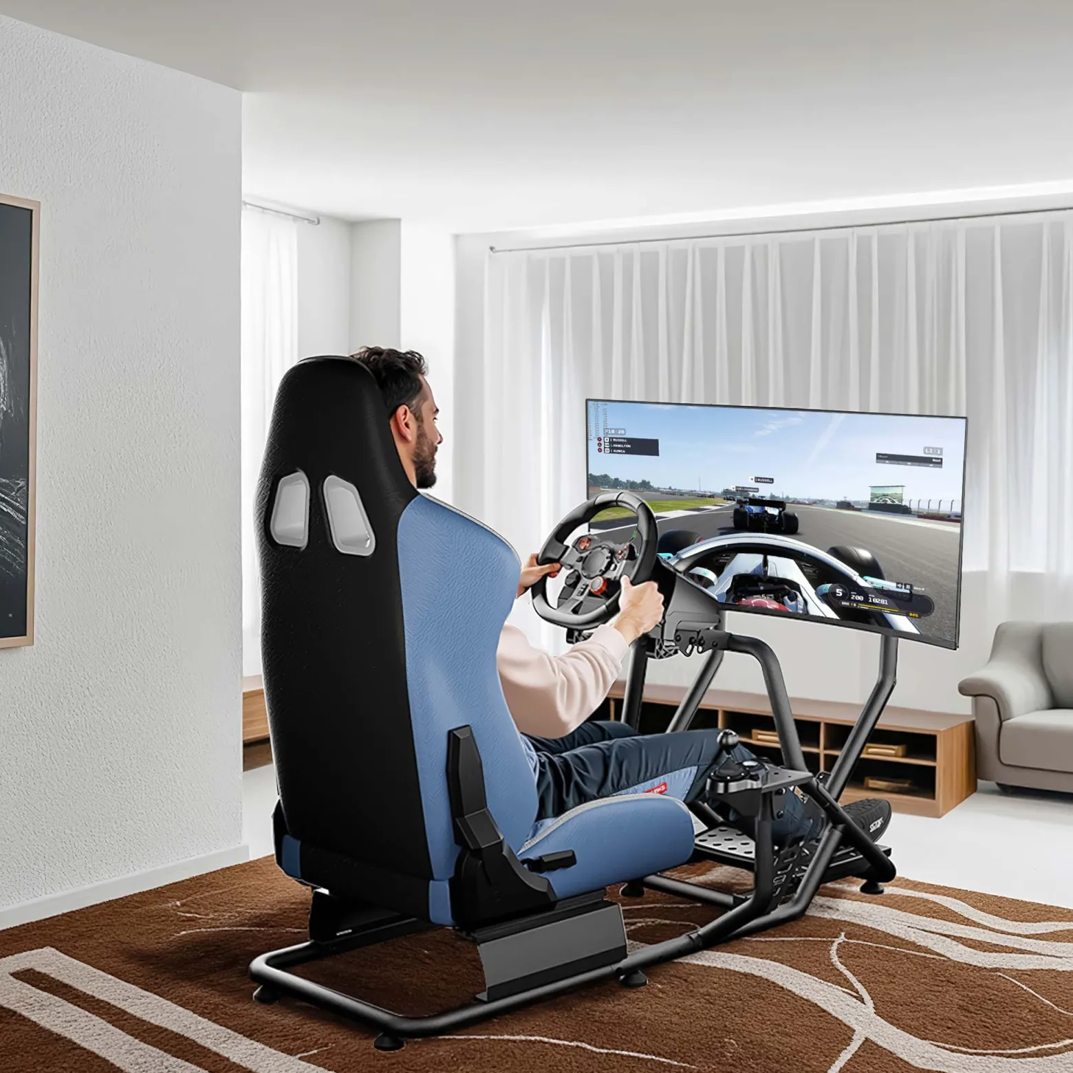 Wiltec Rennsimulator Racing Cockpit 71 x 136 x 108 cm, Auto Simulator mit Sitz bis 100 kg, Sim Racing mit Monitorhalterung, Racing Simulator mit Befestigungspunkte für Lenkrad, Schalthebel und Pedale