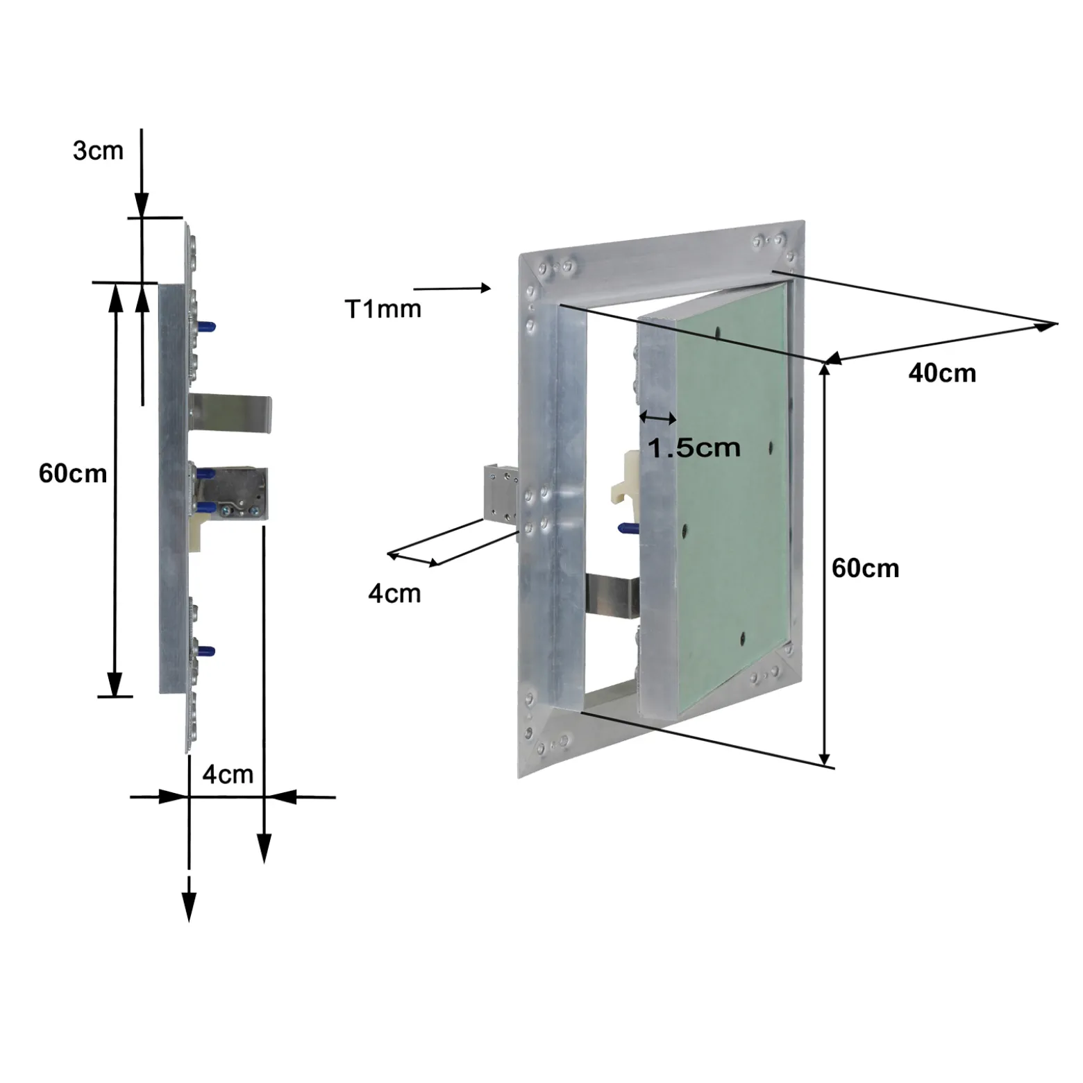 Wiltec Revisionsklappe 40 x 60 cm Revisionstür mit Aluminiumrahmen, Revisionsöffnung mit 12,5 mm Gipskartoneinlage, Revi Klappe für Trockenbau