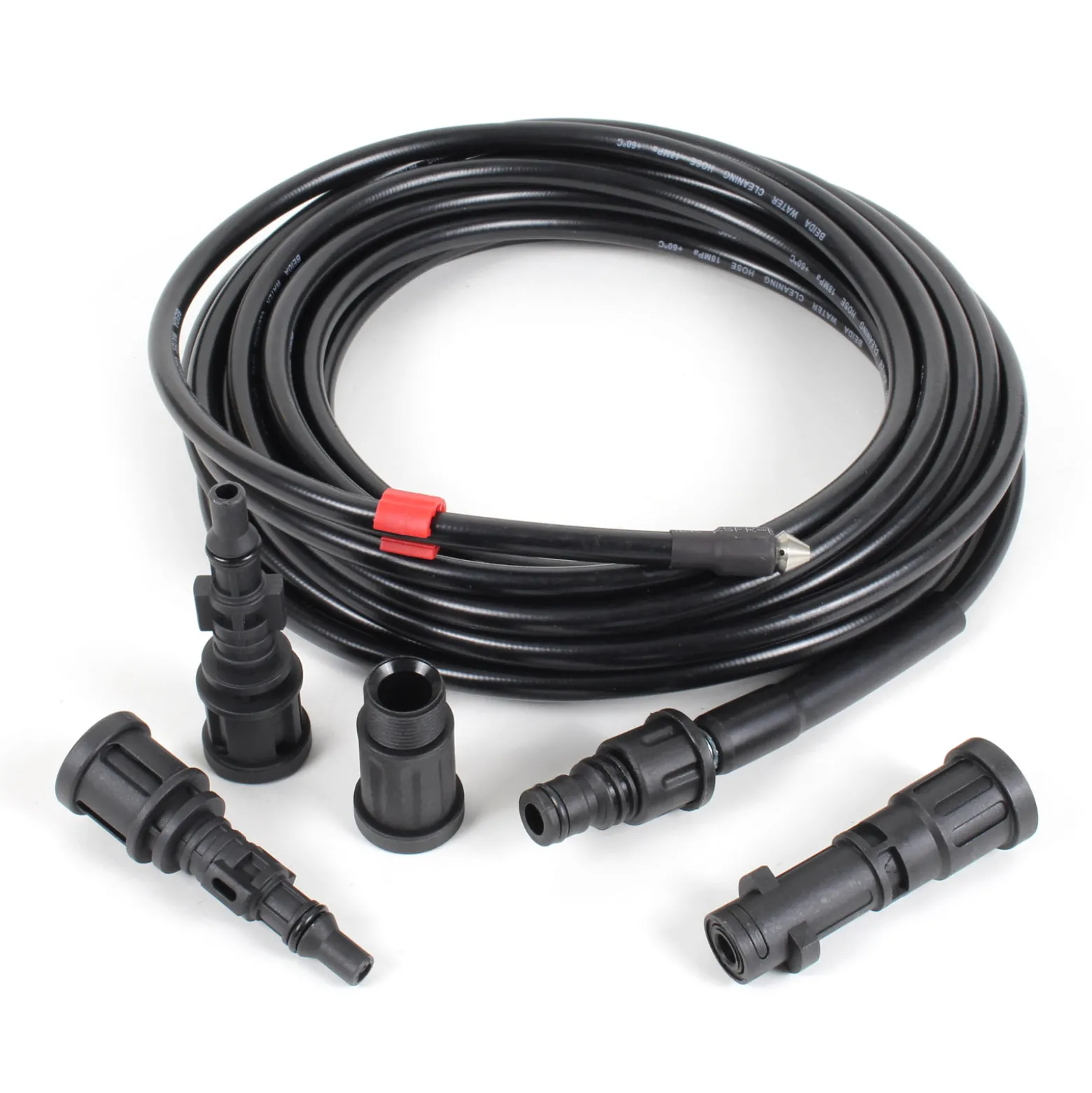 Wiltec Rohrreinigungsschlauch 15m Abflussreiniger inkl. 4 Adapter für Hochdruckreiniger 160bar