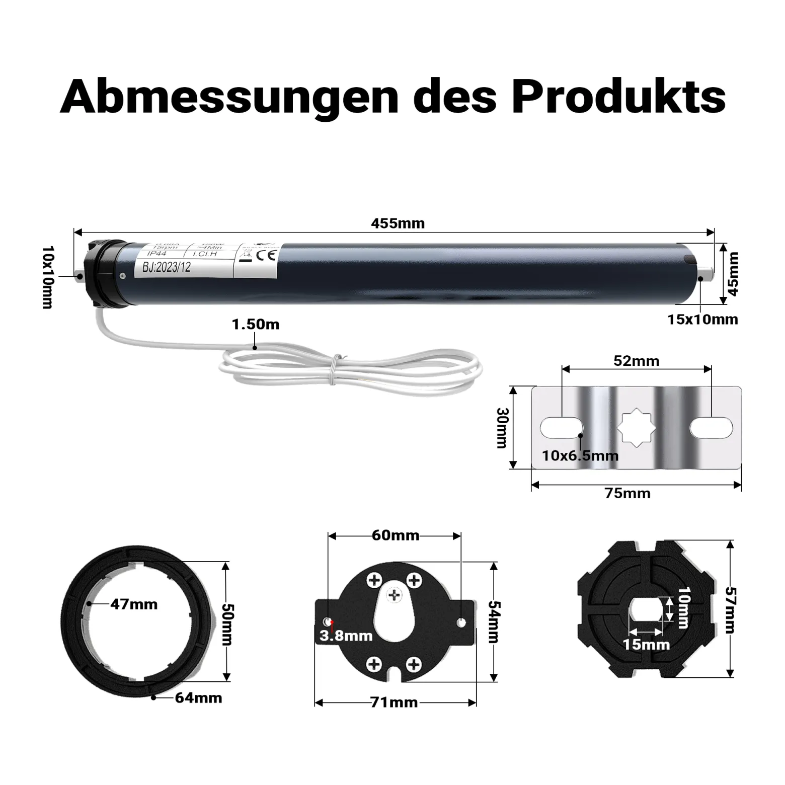 Wiltec Rollladenmotor 156W 20 Nm mit mechanischem Endabschalter & Schutzart IP44 SW60, Motor für elektrische Rollladen