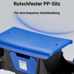 Wiltec Rollsitz bis 150 kg, Werkstatthocker mit Rollen, Rollhocker mit Werkzeugablage und Halterungen, Werkstattstuhl mit versteckter Schublade, Montagehocker mit Rädern