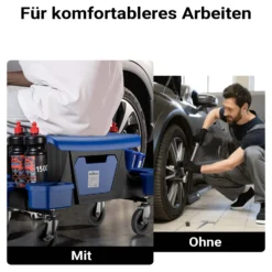 Wiltec Rollsitz bis 150 kg, Werkstatthocker mit Rollen, Rollhocker mit Werkzeugablage und Halterungen, Werkstattstuhl mit versteckter Schublade, Montagehocker mit Rädern
