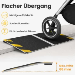 Wiltec Rollstuhlrampe Alu 800 x 400 x 21 mm, Türschwellenrampe bis 66 mm Stufenhöhe und 363 kg Traglast, rutschfeste Bordsteinrampe für Rollstuhl und Rollator
