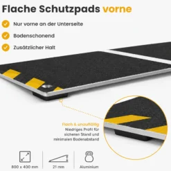 Wiltec Rollstuhlrampe Alu 800 x 400 x 21 mm, Türschwellenrampe bis 66 mm Stufenhöhe und 363 kg Traglast, rutschfeste Bordsteinrampe für Rollstuhl und Rollator