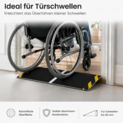 Wiltec Rollstuhlrampe Alu 800 x 250 x 21 mm, Türschwellenrampe bis 40 mm Stufenhöhe und 363 kg Traglast, rutschfeste Bordsteinrampe für Rollstuhl und Rollator