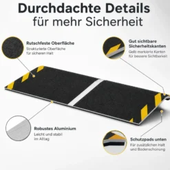 Wiltec Rollstuhlrampe Alu 800 x 250 x 21 mm, Türschwellenrampe bis 40 mm Stufenhöhe und 363 kg Traglast, rutschfeste Bordsteinrampe für Rollstuhl und Rollator