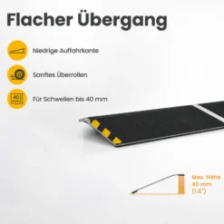 Wiltec Rollstuhlrampe Alu 800 x 250 x 21 mm, Türschwellenrampe bis 40 mm Stufenhöhe und 363 kg Traglast, rutschfeste Bordsteinrampe für Rollstuhl und Rollator
