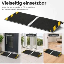 Wiltec Rollstuhlrampe Alu 800 x 250 x 21 mm, Türschwellenrampe bis 40 mm Stufenhöhe und 363 kg Traglast, rutschfeste Bordsteinrampe für Rollstuhl und Rollator
