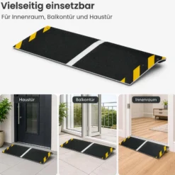 Wiltec Rollstuhlrampe Alu 800 x 300 x 21 mm, Türschwellenrampe bis 50 mm Stufenhöhe und 363 kg Traglast, rutschfeste Bordsteinrampe für Rollstuhl und Rollator