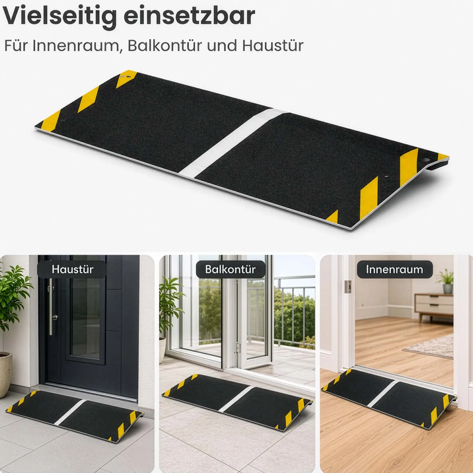 Wiltec Rollstuhlrampe Alu 800 x 300 x 21 mm, Türschwellenrampe bis 50 mm Stufenhöhe und 363 kg Traglast, rutschfeste Bordsteinrampe für Rollstuhl und Rollator