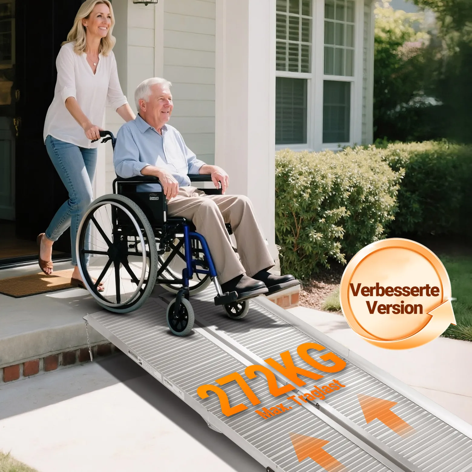 Wiltec Rollstuhlrampe doppelt faltbar 122cm 270kg, mobile Auffahrschiene als Rollirampe, Aluminium Kofferrampe