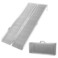 Wiltec Rollstuhlrampe doppelt faltbar 122cm 270kg, mobile Auffahrschiene als Rollirampe, Aluminium Kofferrampe