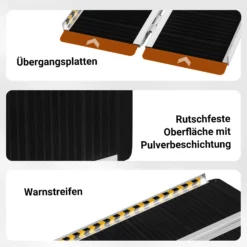 Wiltec Rollstuhlrampe doppelt faltbar 183cm 270kg, mobile Auffahrschiene mit rutschfester Oberfläche als Rollirampe, Aluminium Kofferrampe