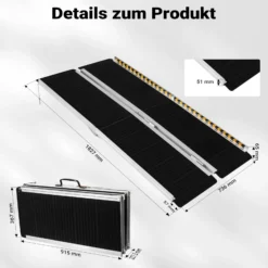 Wiltec Rollstuhlrampe doppelt faltbar 183cm 270kg, mobile Auffahrschiene mit rutschfester Oberfläche als Rollirampe, Aluminium Kofferrampe