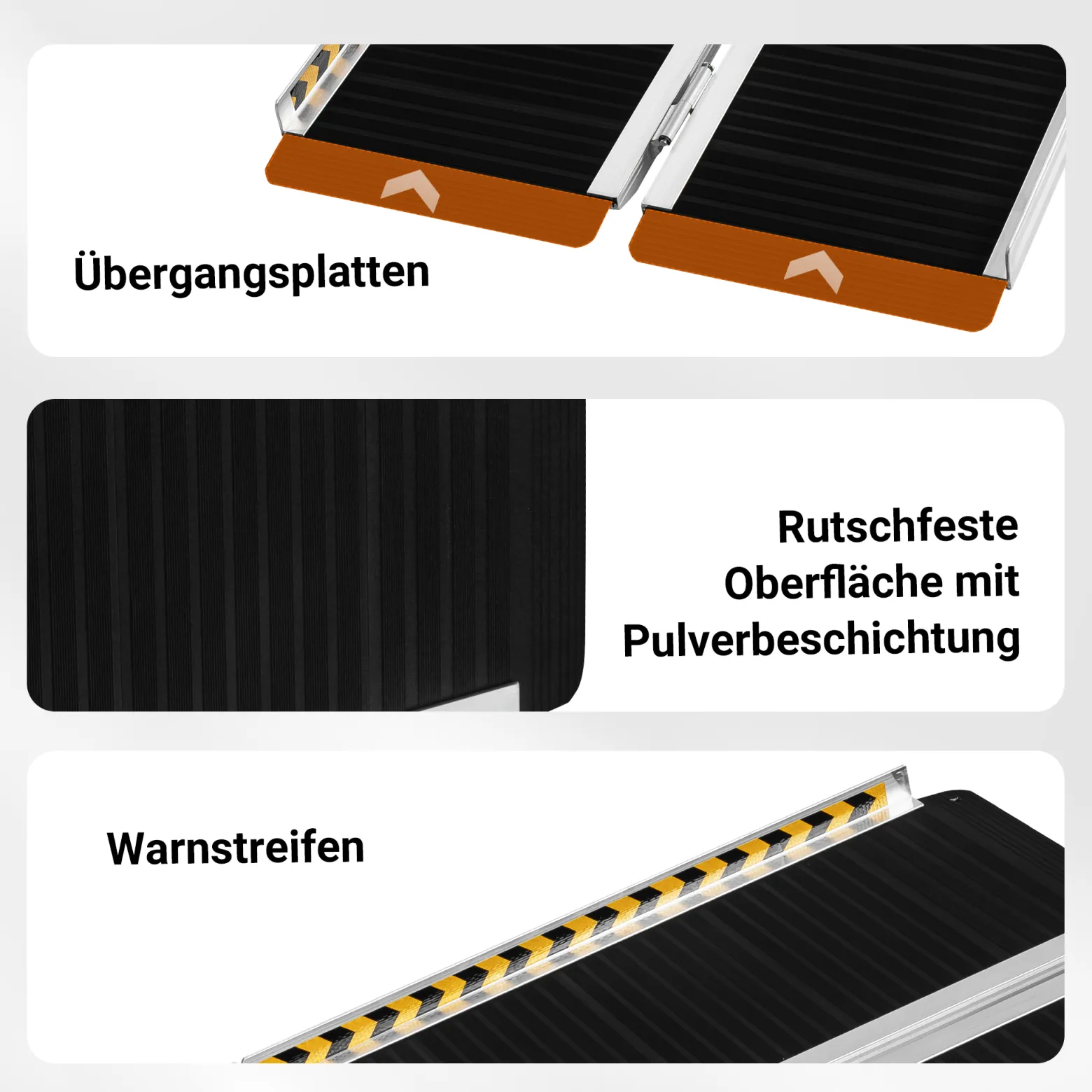 Wiltec Rollstuhlrampe doppelt faltbar 152cm 270kg, mobile Auffahrschiene mit rutschfester Oberfläche als Rollirampe, Aluminium Kofferrampe