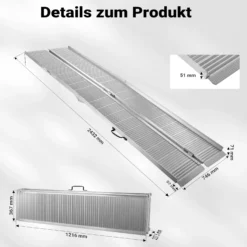 Wiltec Rollstuhlrampe doppelt faltbar 244cm 270kg, mobile Auffahrschiene als Rollirampe, Aluminium Kofferrampe