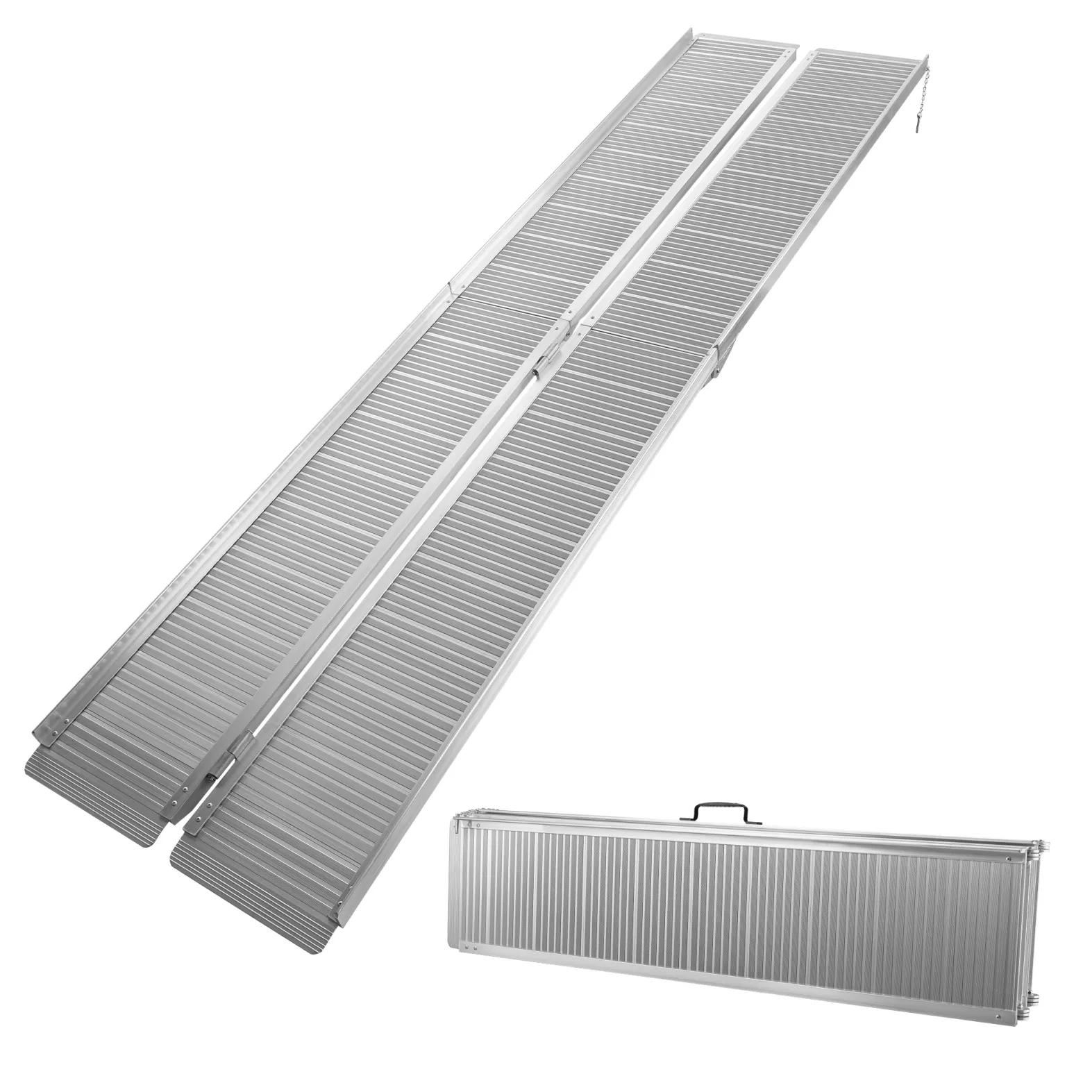 Wiltec Rollstuhlrampe doppelt faltbar 213cm 270kg, mobile Auffahrschiene als Rollirampe, Aluminium Kofferrampe
