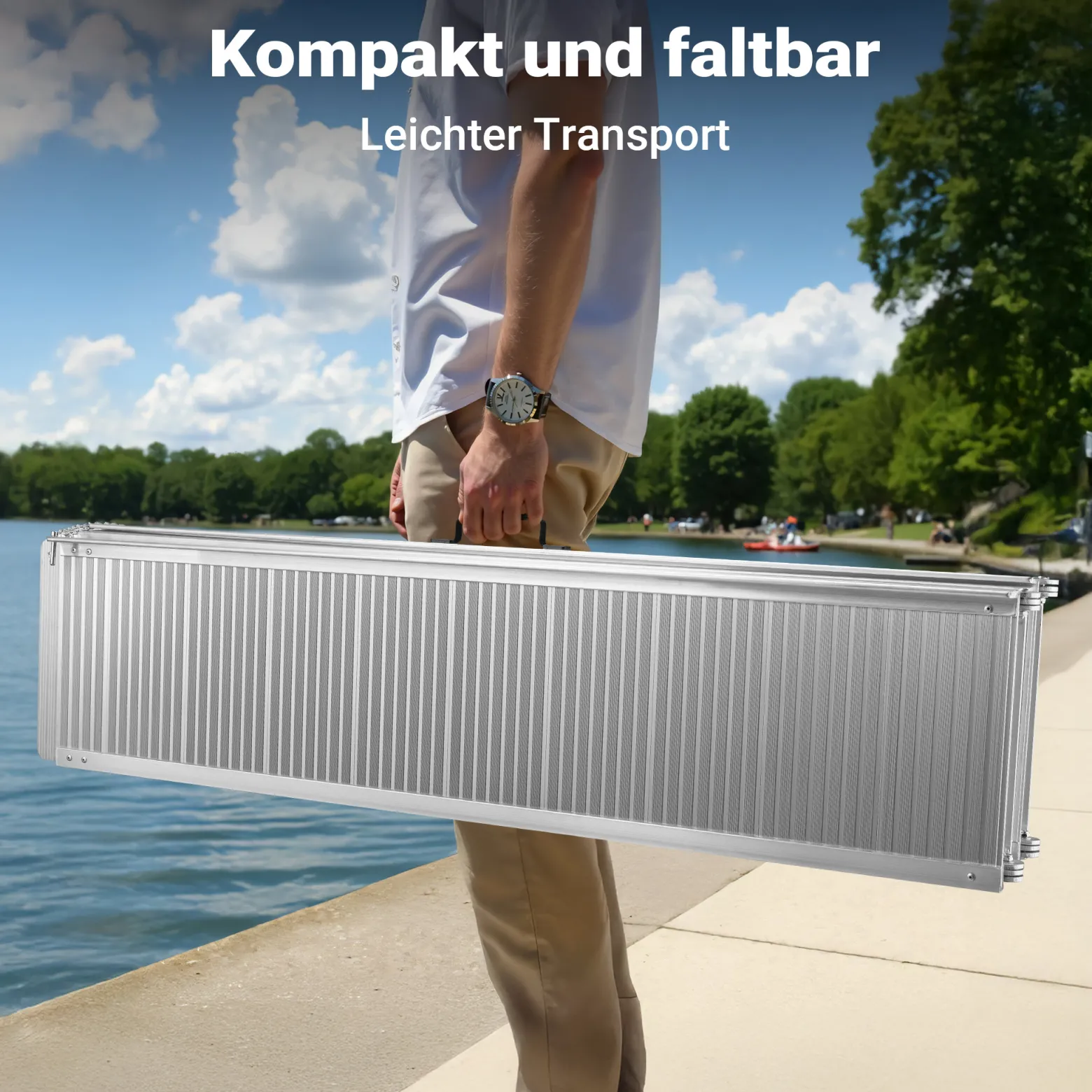 Wiltec Rollstuhlrampe doppelt faltbar 213cm 270kg, mobile Auffahrschiene als Rollirampe, Aluminium Kofferrampe