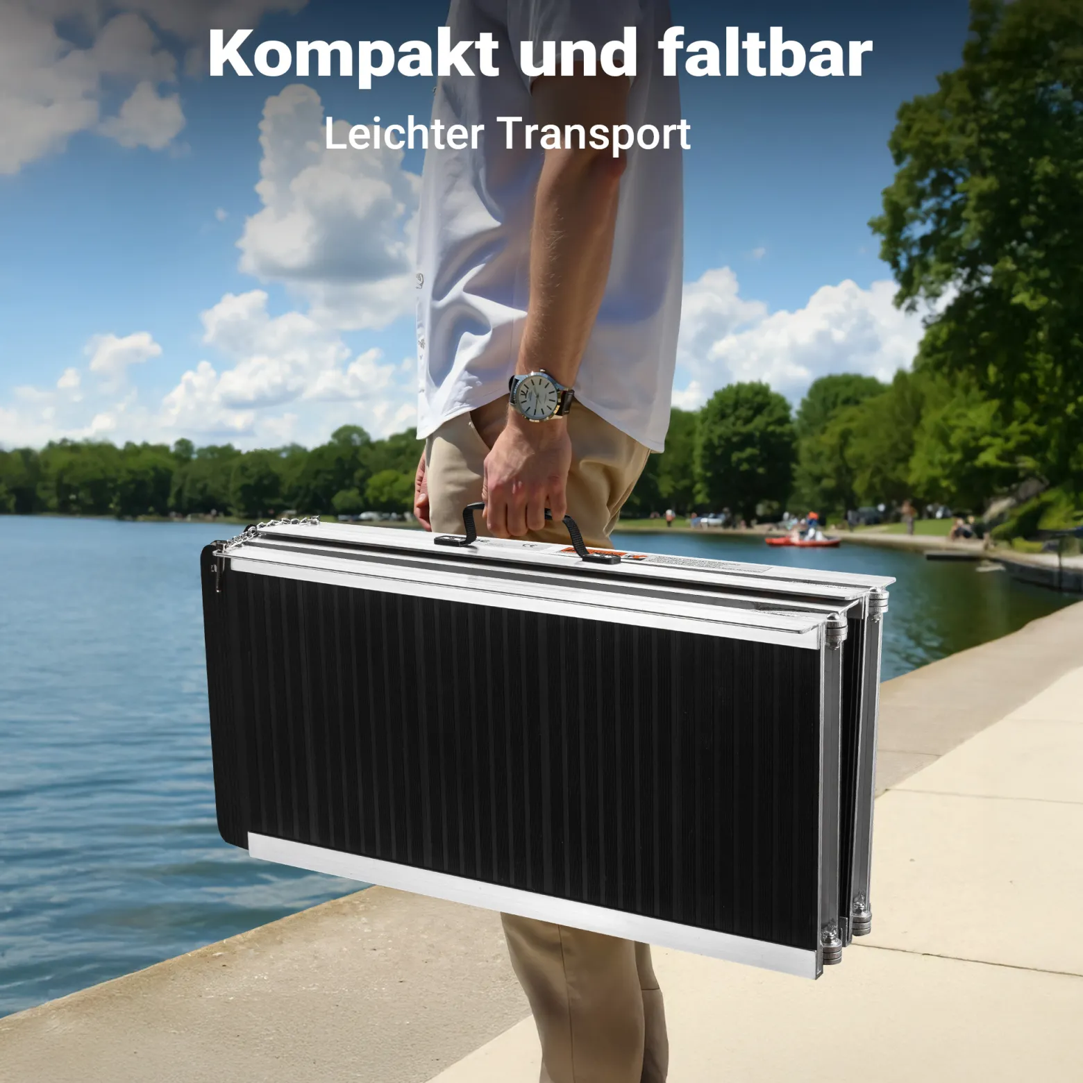 Wiltec Rollstuhlrampe doppelt faltbar 122cm 270kg, mobile Auffahrschiene mit rutschfester Oberfläche als Rollirampe, Aluminium Kofferrampe