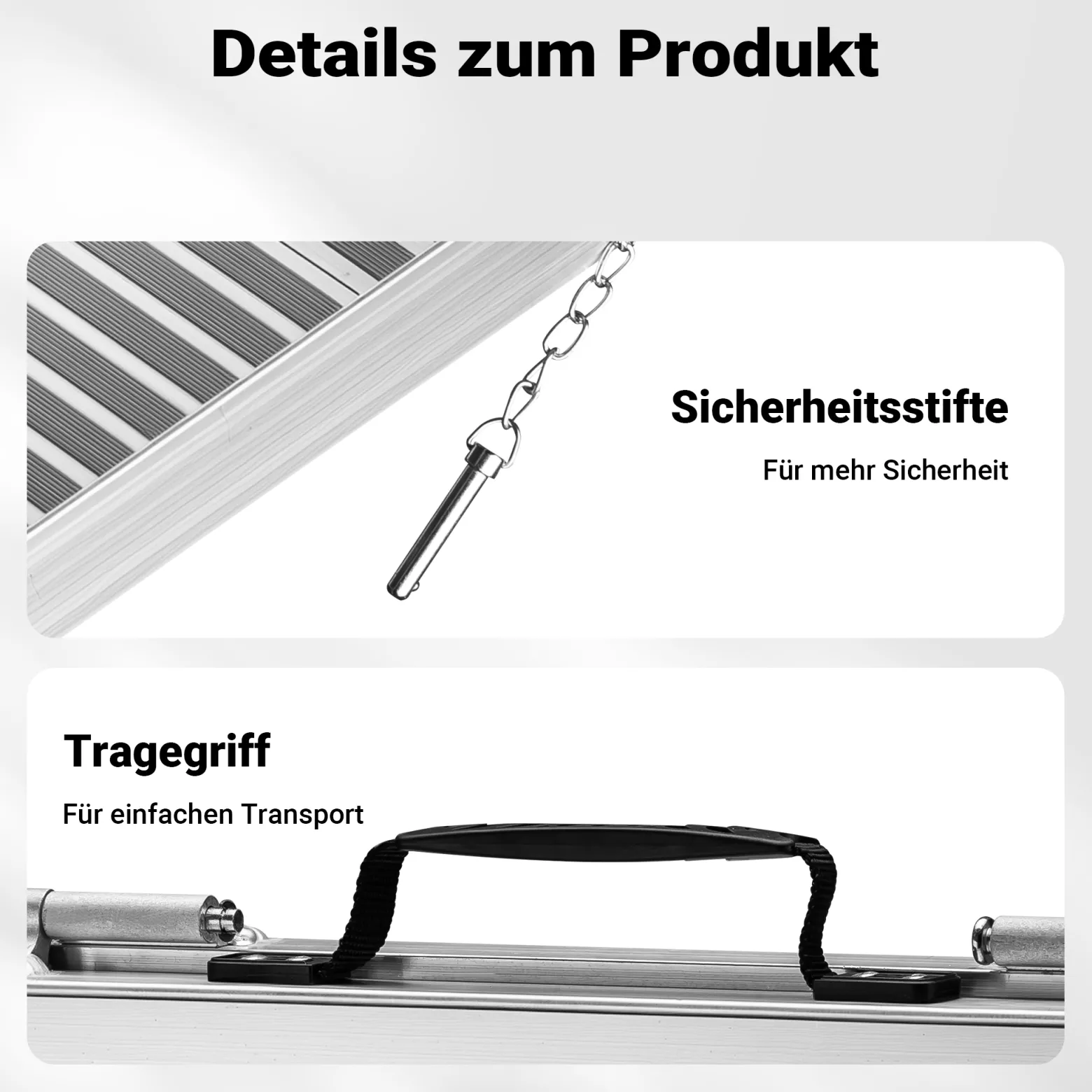 Wiltec Rollstuhlrampe faltbar 92 cm 270 kg, mobile Auffahrschiene als Rollirampe, Aluminium Kofferrampe, Flachrampe klappbar