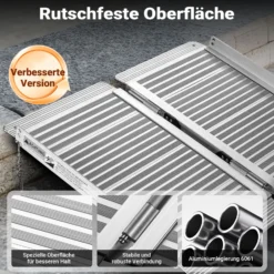 Wiltec Rollstuhlrampe faltbar 92 cm 270 kg, mobile Auffahrschiene als Rollirampe, Aluminium Kofferrampe, Flachrampe klappbar