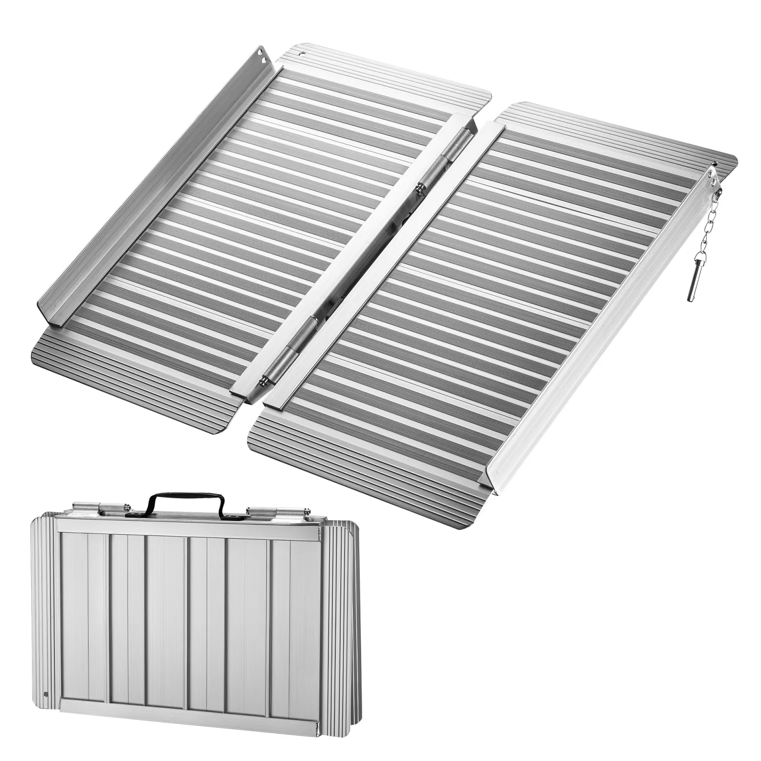 Wiltec Rollstuhlrampe faltbar 92 cm 270 kg, mobile Auffahrschiene als Rollirampe, Aluminium Kofferrampe, Flachrampe klappbar