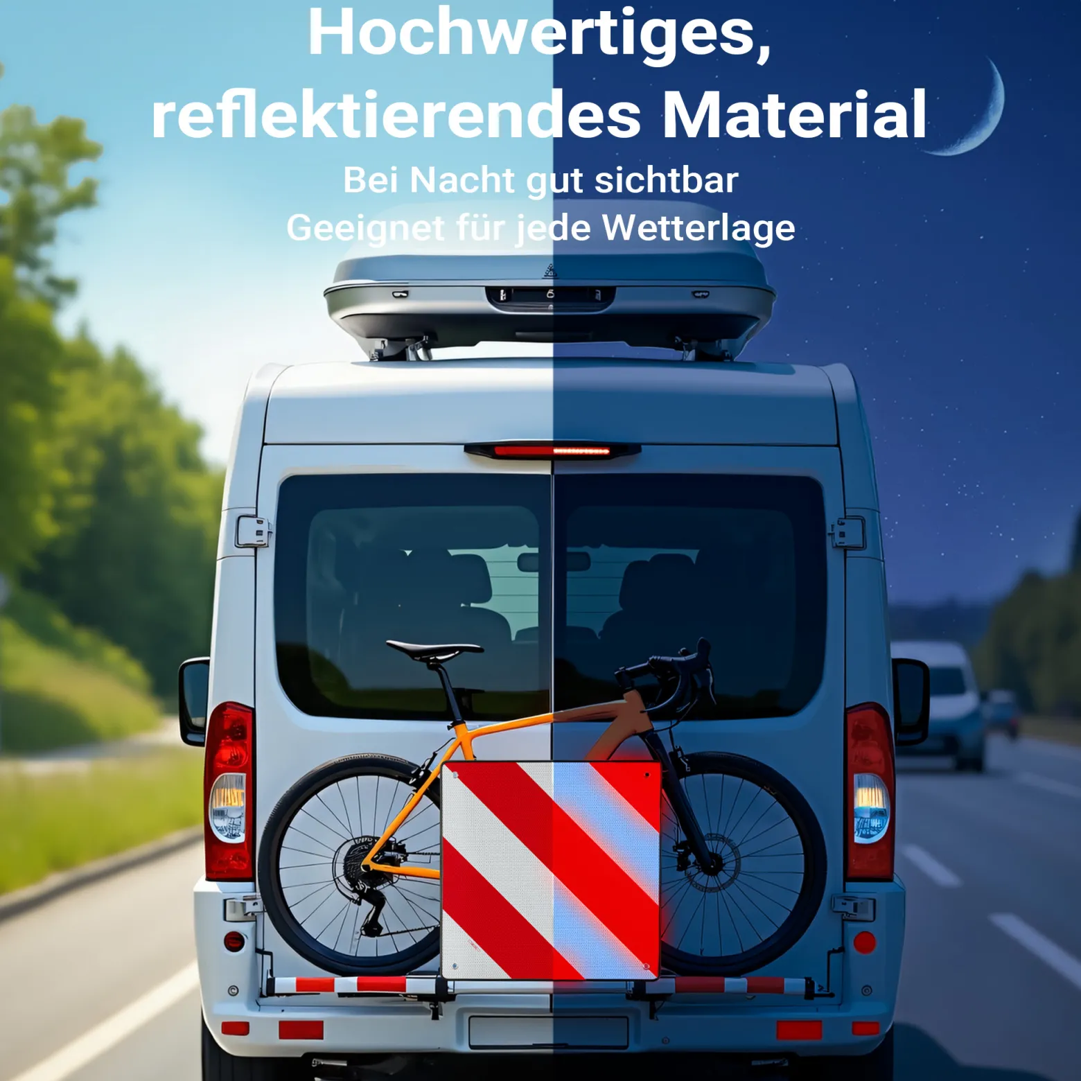Wiltec Rot weiße Warntafel Spanien aus Aluminium mit Befestigungslöchern 500x500 mm reflektierend Warnschild für Fahrradträger und Heckträger zur Kennzeichnung überstehender Ladung am Fahrzeug