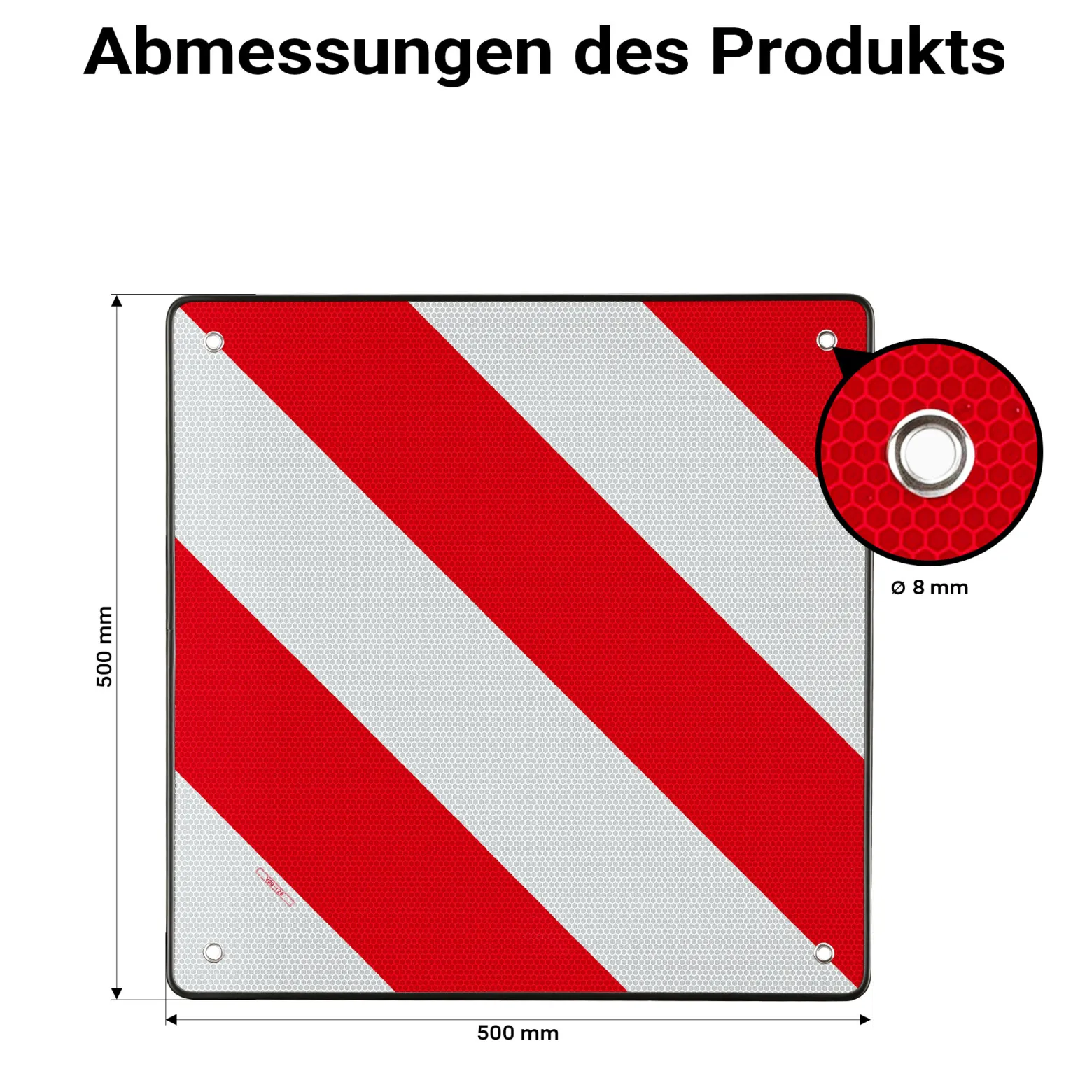 Wiltec Rot weiße Warntafel Spanien aus Aluminium mit Befestigungslöchern 500x500 mm reflektierend Warnschild für Fahrradträger und Heckträger zur Kennzeichnung überstehender Ladung am Fahrzeug