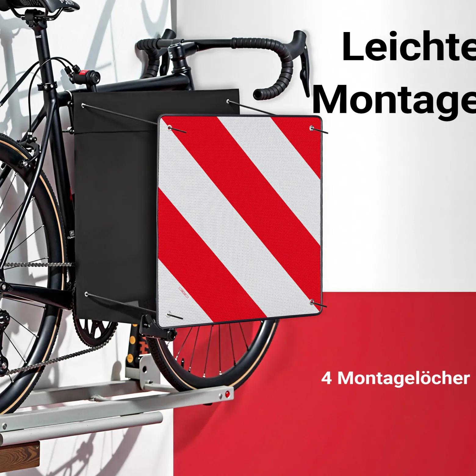 Wiltec Rot weiße Warntafel Spanien aus Aluminium mit Befestigungslöchern 500x500 mm reflektierend Warnschild für Fahrradträger und Heckträger zur Kennzeichnung überstehender Ladung am Fahrzeug