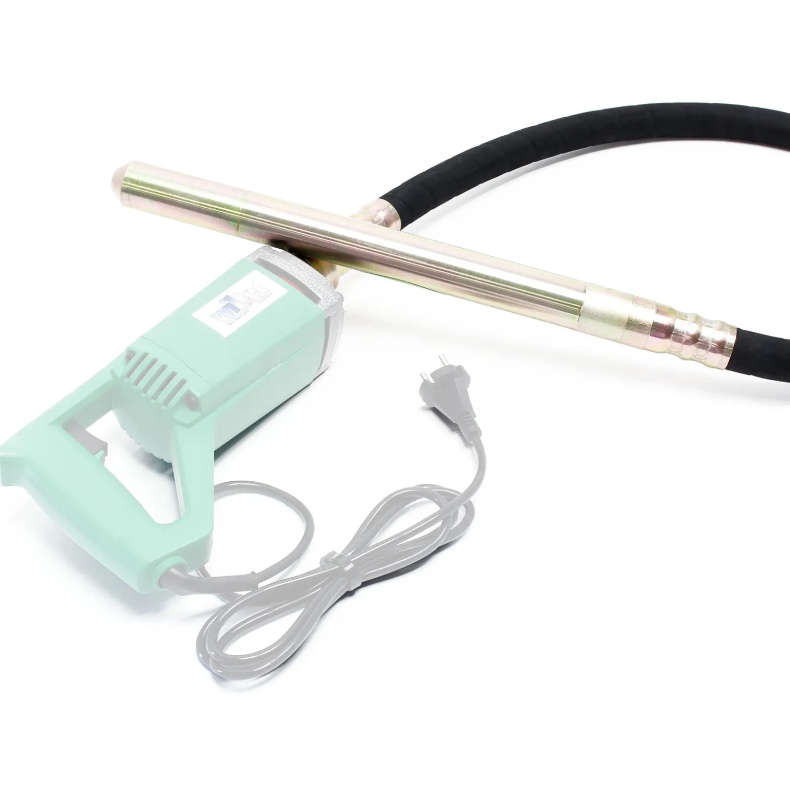 Wiltec Rüttelflasche mit Ø 35 mm für Elektro Betonrüttler, Flaschenrüttler mit 150 cm Schlauchlänge, Innenrüttler mit flexibler Welle