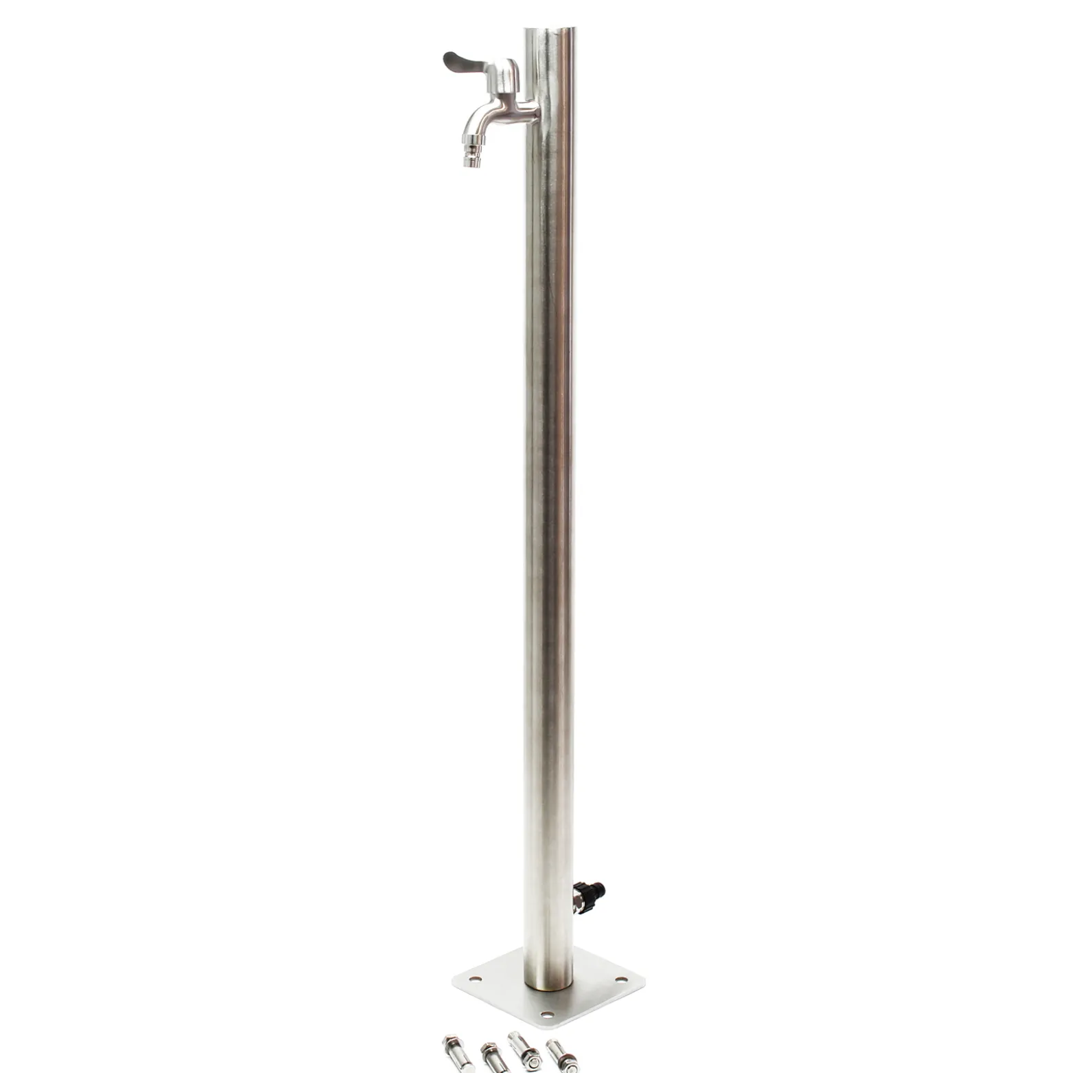 Wiltec runde Wasserzapfstelle aus Edelstahl 95,5 cm, Wassersäule mit Wasserhahn & Anschluss, UV- & frostbeständig