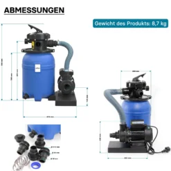Wiltec Sandfilteranlage 180W mit 14l Filtertank und selbstansaugender Pumpe 9000 l/h, Sandfilterpumpe, Pool-Pumpe