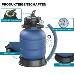 Wiltec Sandfilter für Pool, Filterkessel, Sandfilterbehälter ohne Pumpe, Kessel, Schwimmbad