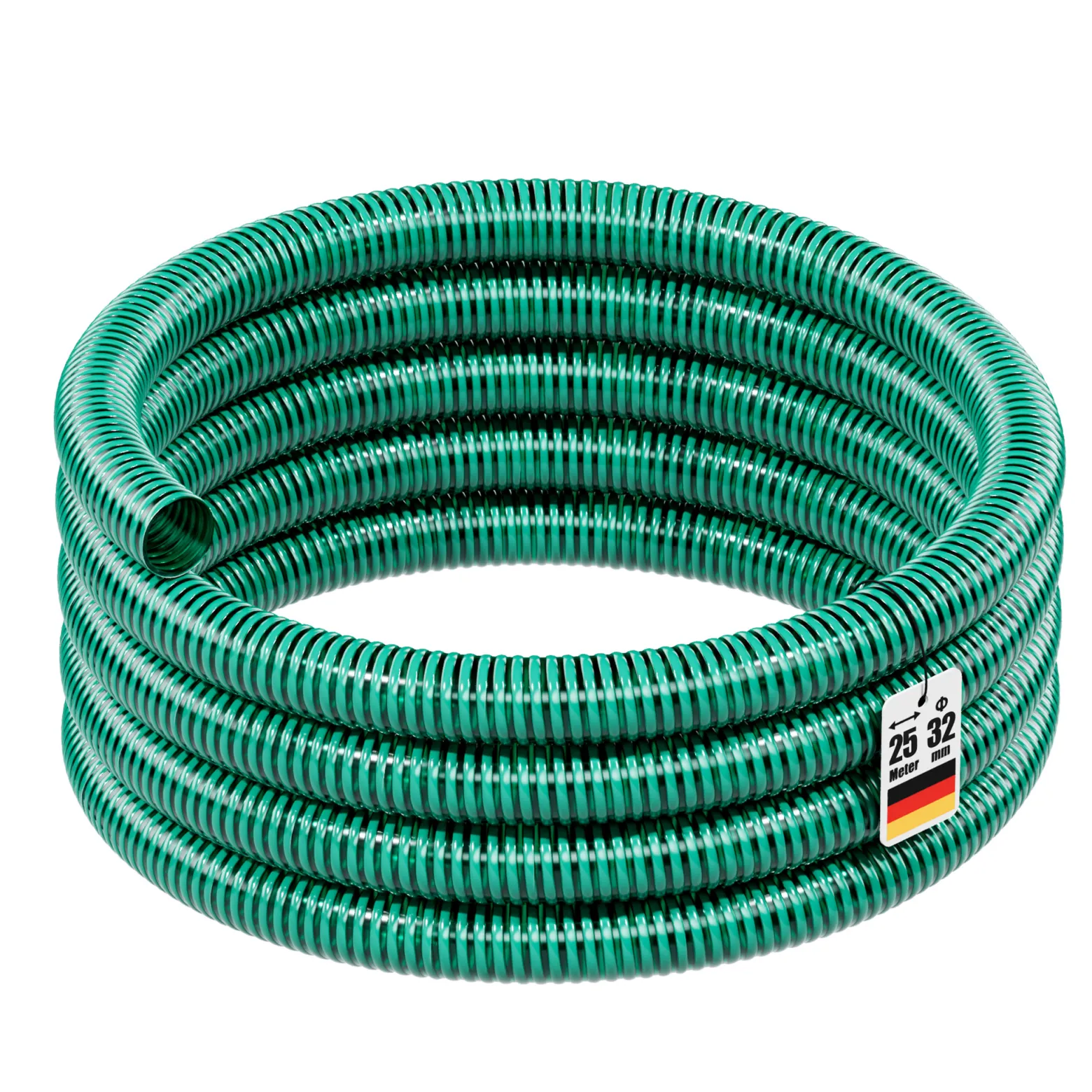 Wiltec Saugschlauch Druckschlauch 25m, flexibel, 32mm (1 1/4") grün - Made in Europe, zum Anschluss an Teichpumpen und Hauswasserwerke