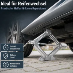 Wiltec Scherenwagenheber mit 1 t Traglast, Wagenheber aus Stahl mit Hubhöhe 90–315 mm für PKW und Offroad