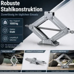 Wiltec Scherenwagenheber mit 1 t Traglast, Wagenheber aus Stahl mit Hubhöhe 90–315 mm für PKW und Offroad