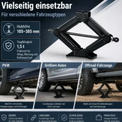 Wiltec Scherenwagenheber mit 1,5 t Traglast, Wagenheber aus Stahl mit Hubhöhe 105–385 mm für PKW und Offroad