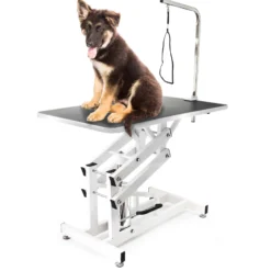 Wiltec Schertisch für Hund und Katze, 108x60x55,5-92,5 cm, Trimmtisch hydraulisch, faltbar, Groomer Tisch mit Galgen, Pflegetisch für Tiere