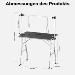 Wiltec Schertisch für Hund und Katze, 91x61x76 cm, Trimmtisch zusammenklappbar, Groomer Tisch mit 2 Schlingen, Pflegetisch für Tiere