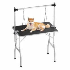 Wiltec Schertisch für Hund und Katze, 91x61x76 cm, Trimmtisch zusammenklappbar, Groomer Tisch mit 2 Schlingen, Pflegetisch für Tiere