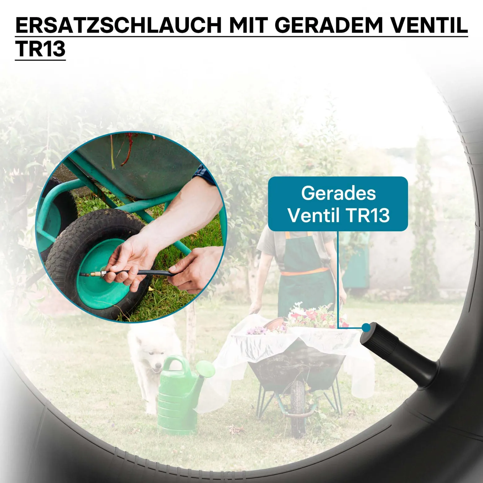 Wiltec Schlauch für Rasenmäherreifen 11x4.00-4 mit geradem Ventil zur Selbstmontage
