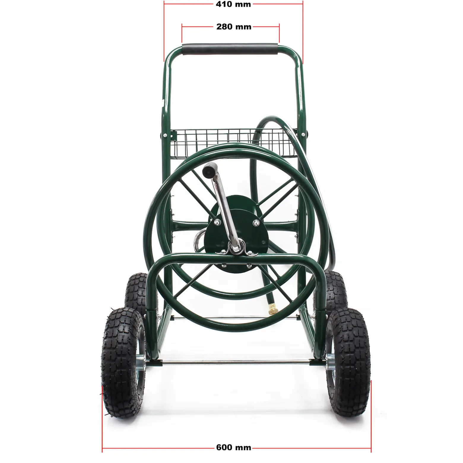 Wiltec Schlauchwagen ohne Schlauch, Schlauchaufroller für 5/8" (16 mm) Gartenschlauch bis 76 m, mit Reifen Ø 25cm Gartenschlauchwagen, Gartenschlauchtrommel